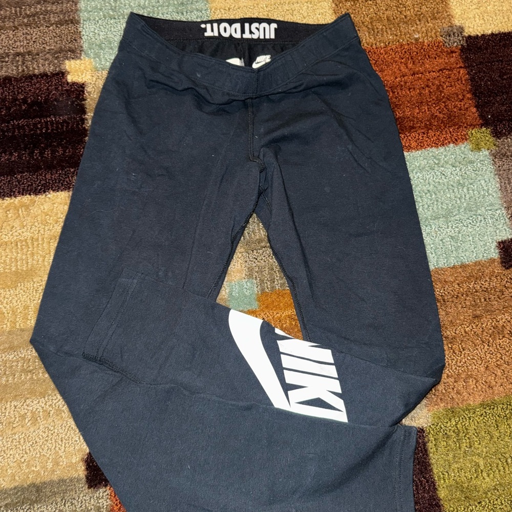 Nike Women's Black Leggings with White Logo